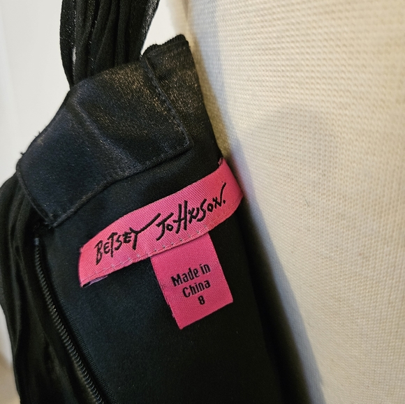 Betsey Johnson Black Wool Wiggle Cocktail Dress with Silk Chiffon Straps - Picture 7 of 8